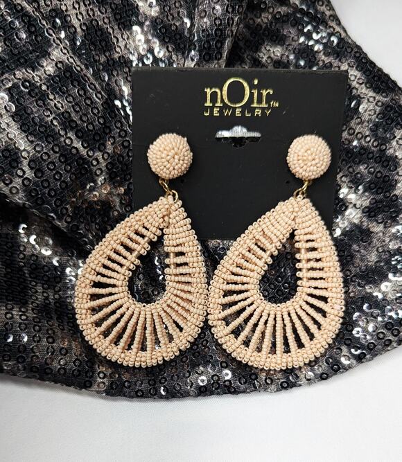nOir Jewelry Jewelry - nOir Pink Beaded Teardrop Hoop Earrings
